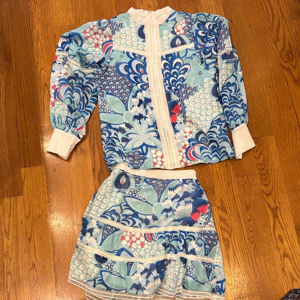 Floral Blue and White Skirt Set